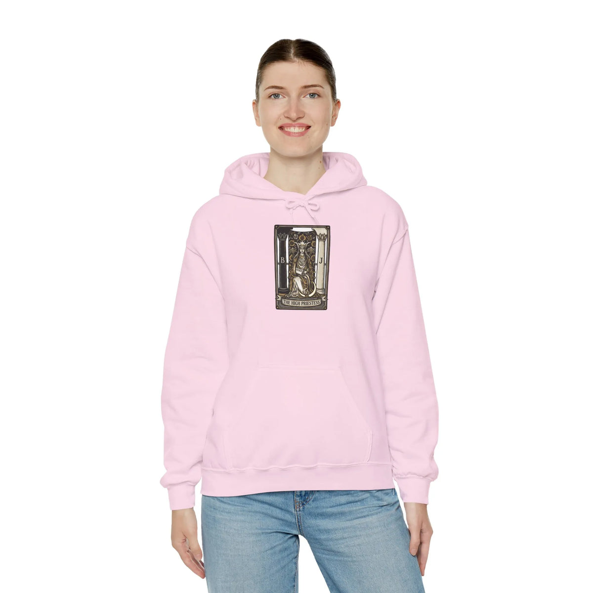 High Priestess Tarot Card Hoodie - Heavy Blend Fleece Pullover - Unisex White