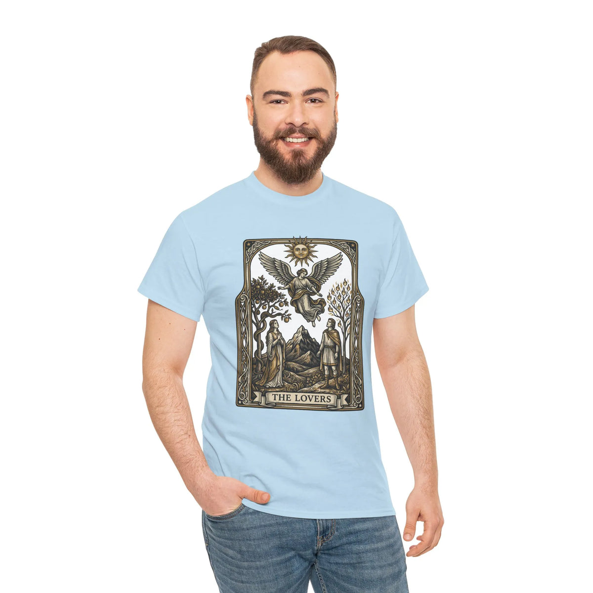 The Lovers Tarot Card Graphic T-Shirt - Heavy Cotton Classic Fit Tee - Unisex White