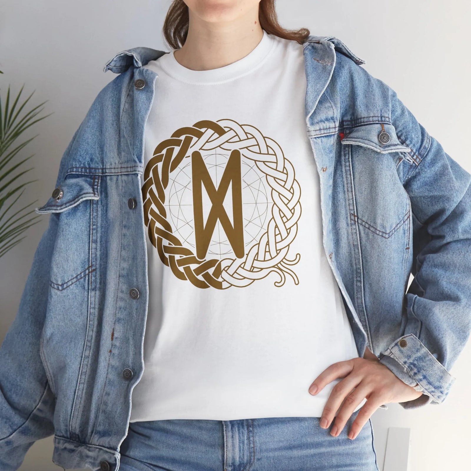 Norse Dagaz Rune Celtic Knot T-Shirt - Heavyweight Cotton Classic Fit Tee - Unisex White