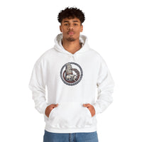 Norse Woodcut Runestone Hound Hoodie - Heavyweight Cotton Blend Pullover - Unisex White