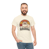 Ragdoll Cat Retro Sunset T-Shirt - Heavyweight Cotton Classic Tee - Unisex White