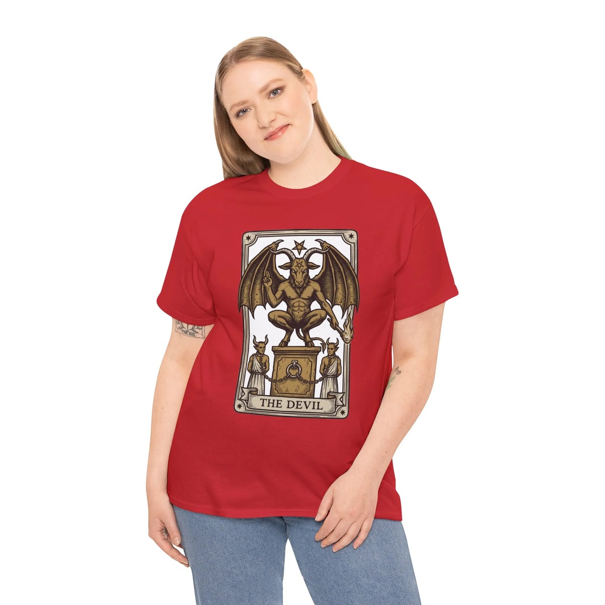 The Devil Tarot Card Graphic T-Shirt - Heavy Cotton Classic Fit Tee - Unisex White