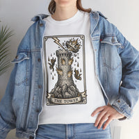 The Tower Tarot Card Graphic T-Shirt - Heavy Cotton Classic Fit Tee - Unisex White