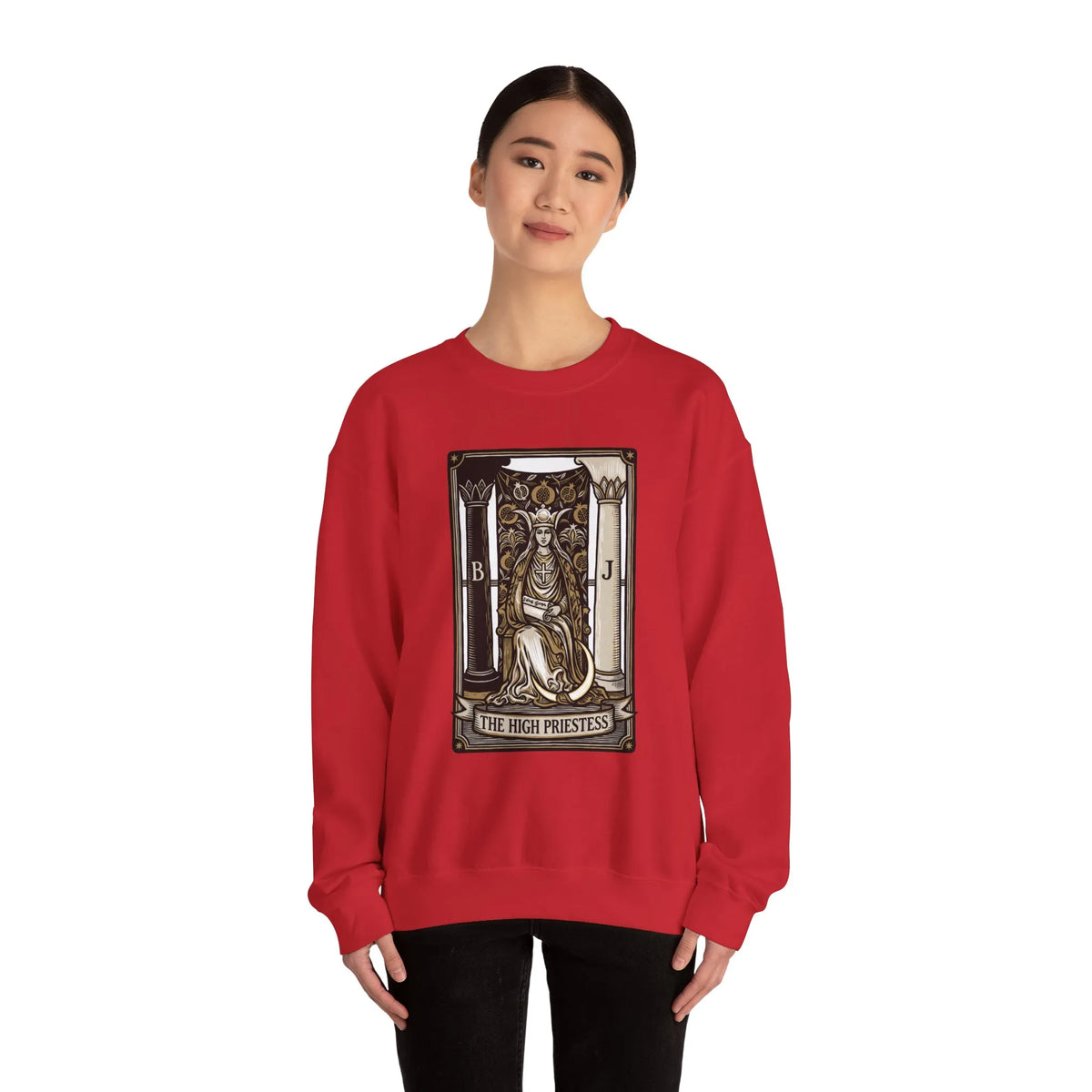 The High Priestess Tarot Card Sweatshirt - Heavy Blend Fleece Crewneck - Unisex White