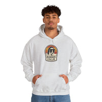 Border Collie Retro 70s Sunset Hoodie - Heavy Blend Cotton-Poly Fleece Pullover - Unisex White