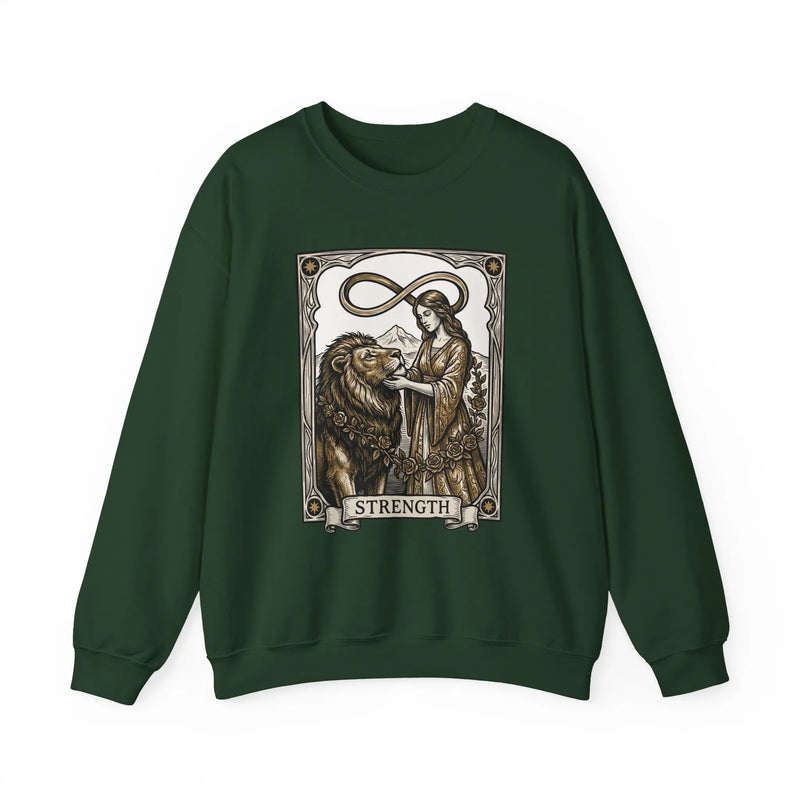 Strength Tarot Card Sweatshirt - Heavy Blend Crewneck Fleece - Unisex White