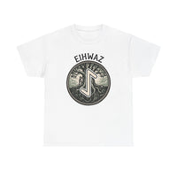 Eihwaz Yew World Tree Rune T-Shirt - Heavyweight 100% Cotton Classic Fit - Unisex White