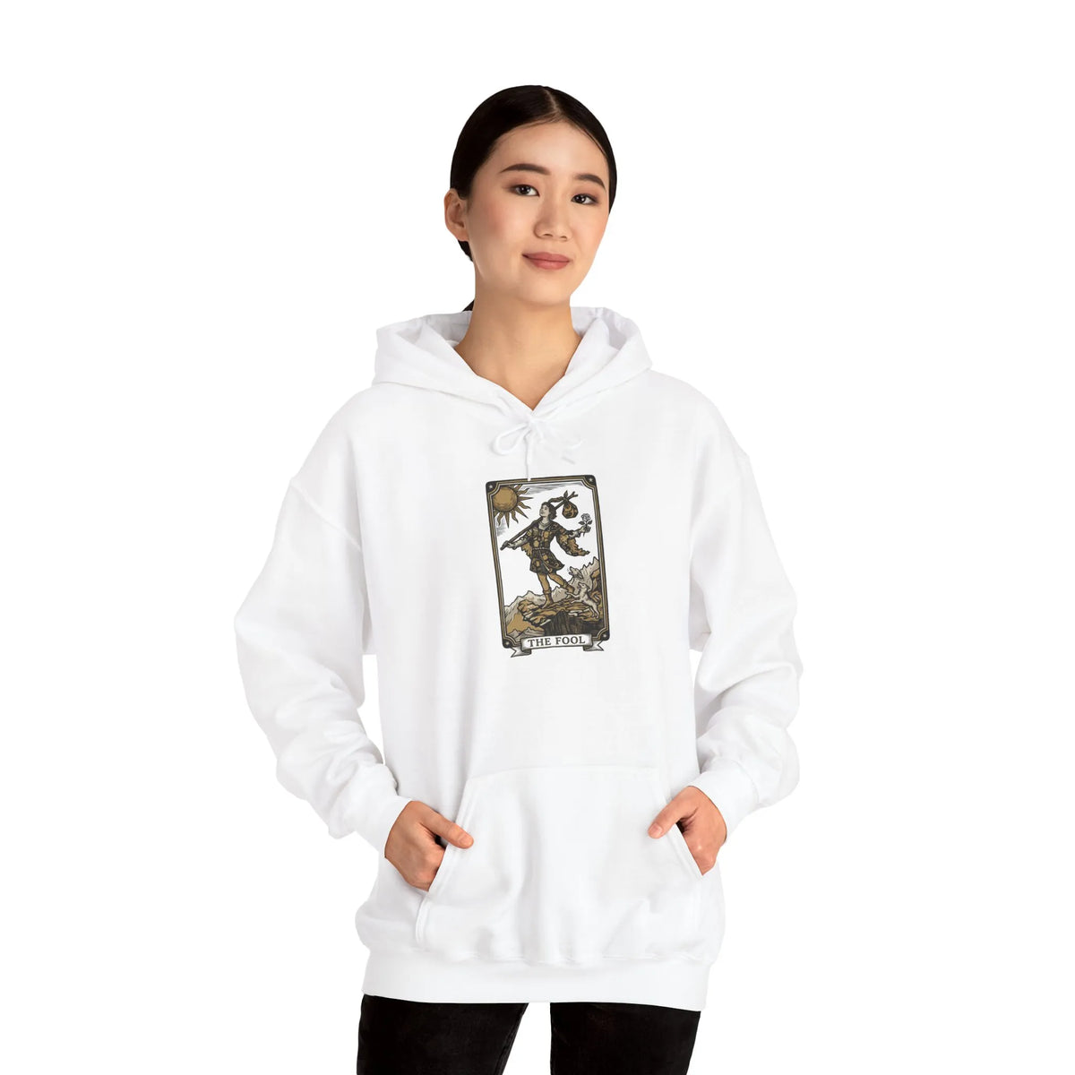 The Fool Tarot Card Hoodie - Heavy Blend Cotton Blend Pullover - Unisex White