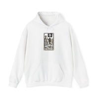 Death Tarot Card Graphic Hoodie - Medium-Heavy Cotton-Poly Blend Pullover - Unisex White