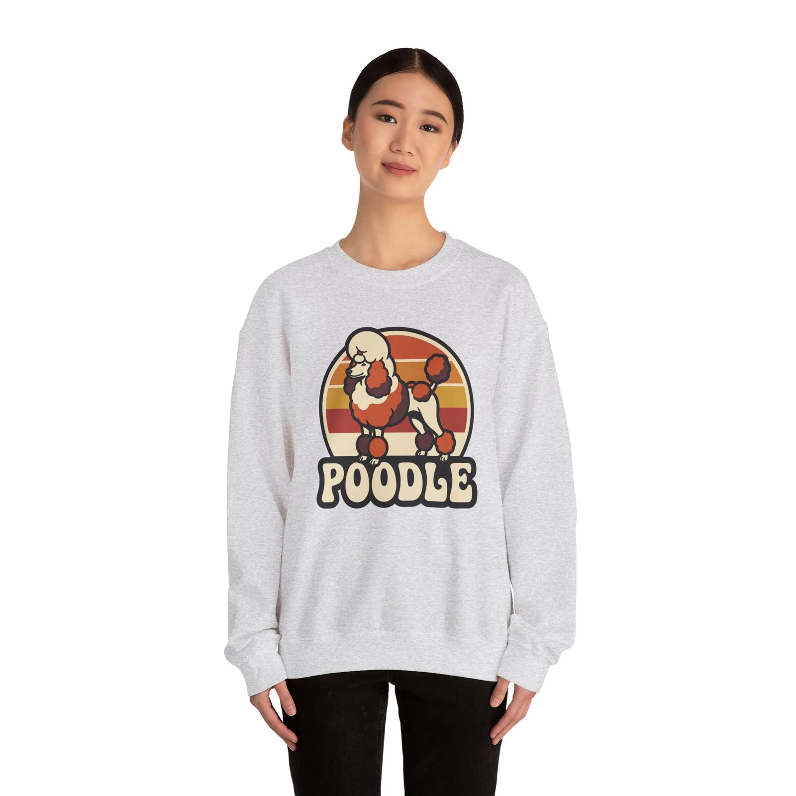 Poodle Retro 70s Sunset Sweatshirt - Heavy Blend Fleece Crewneck - Unisex White