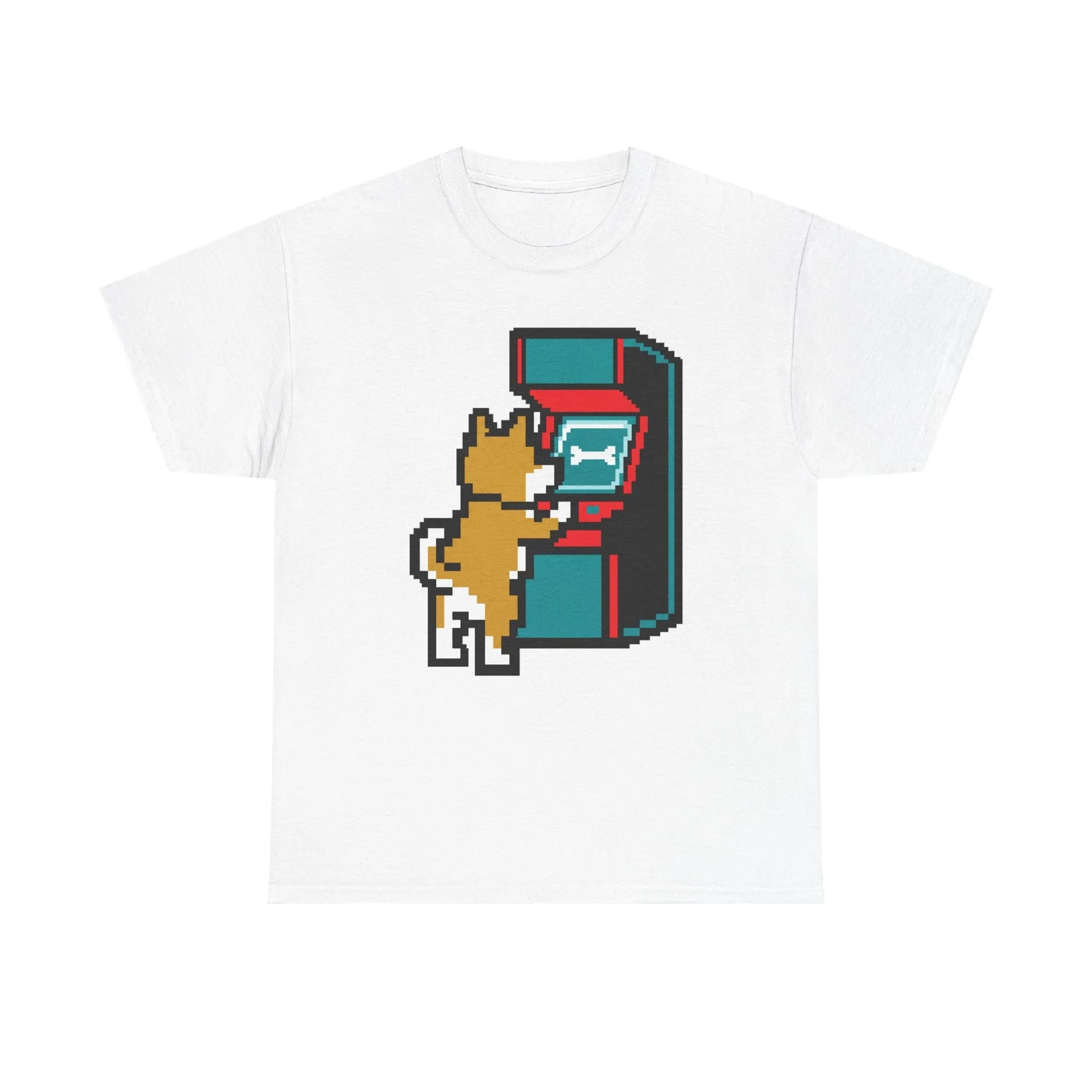 8-Bit Pixel Gaming Dog T-Shirt - Heavyweight Cotton Classic Fit Tee - Unisex White
