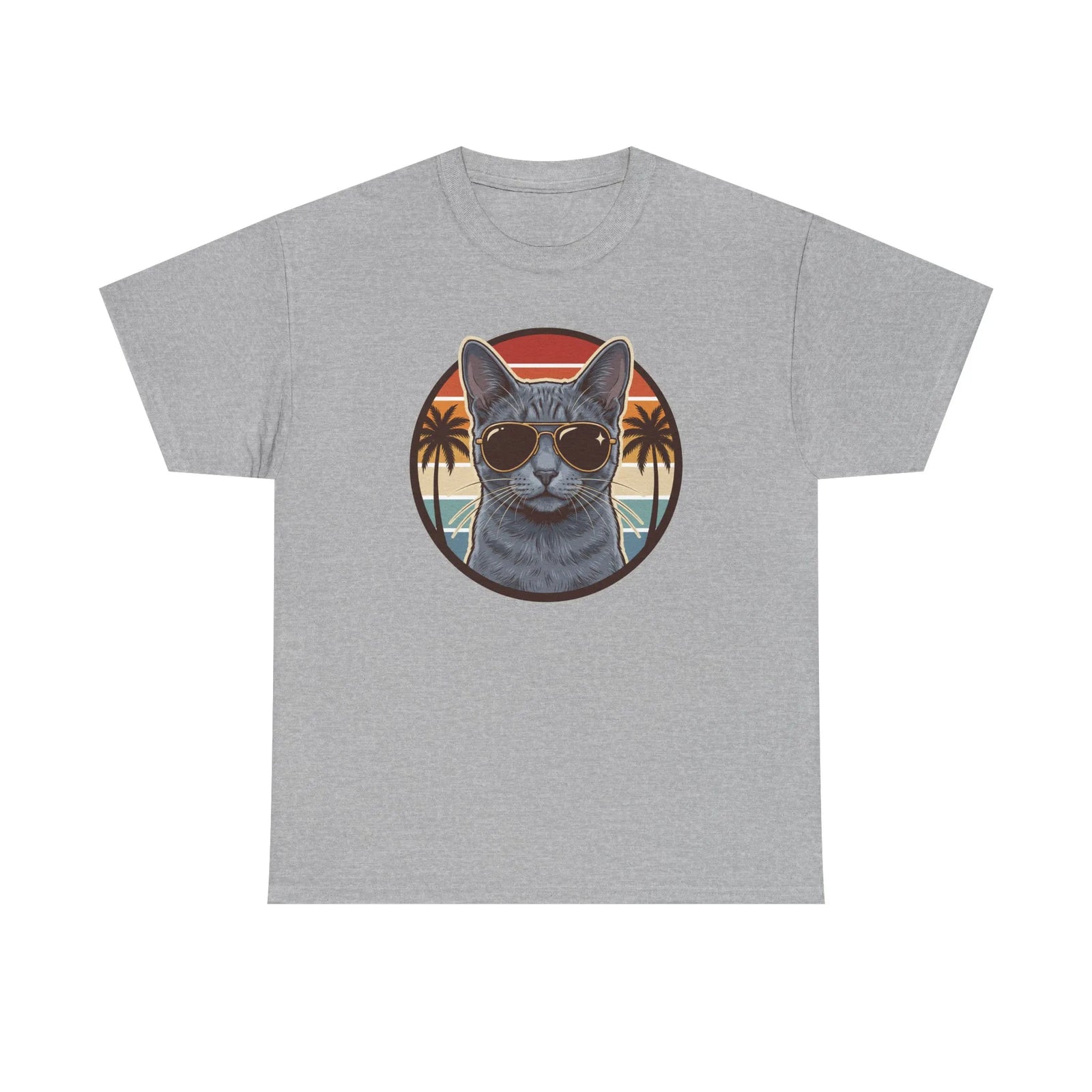 Russian Blue Cat Aviator T-Shirt - Heavy Cotton Classic Fit Tee - Unisex White