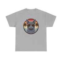 Russian Blue Cat Aviator T-Shirt - Heavy Cotton Classic Fit Tee - Unisex White