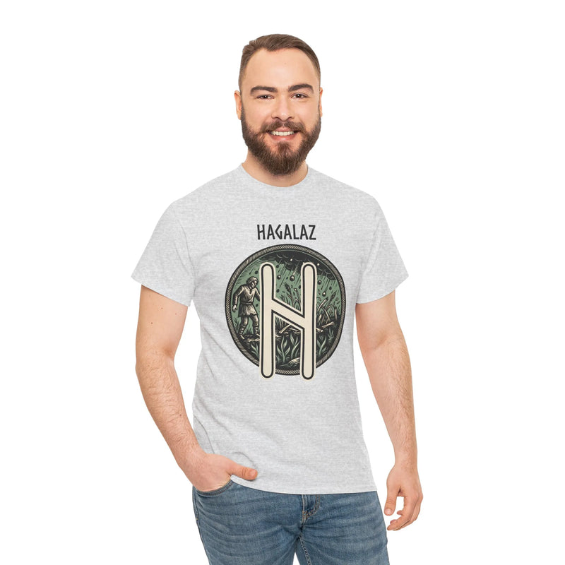 Hagalaz Rune Nordic Graphic T-Shirt - Heavy Cotton Classic Fit Tee - Unisex White