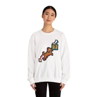 Fetch Quest 8-Bit Pixel Gaming Dog Sweatshirt - Heavy Blend Cotton Polyester Crewneck - Unisex White