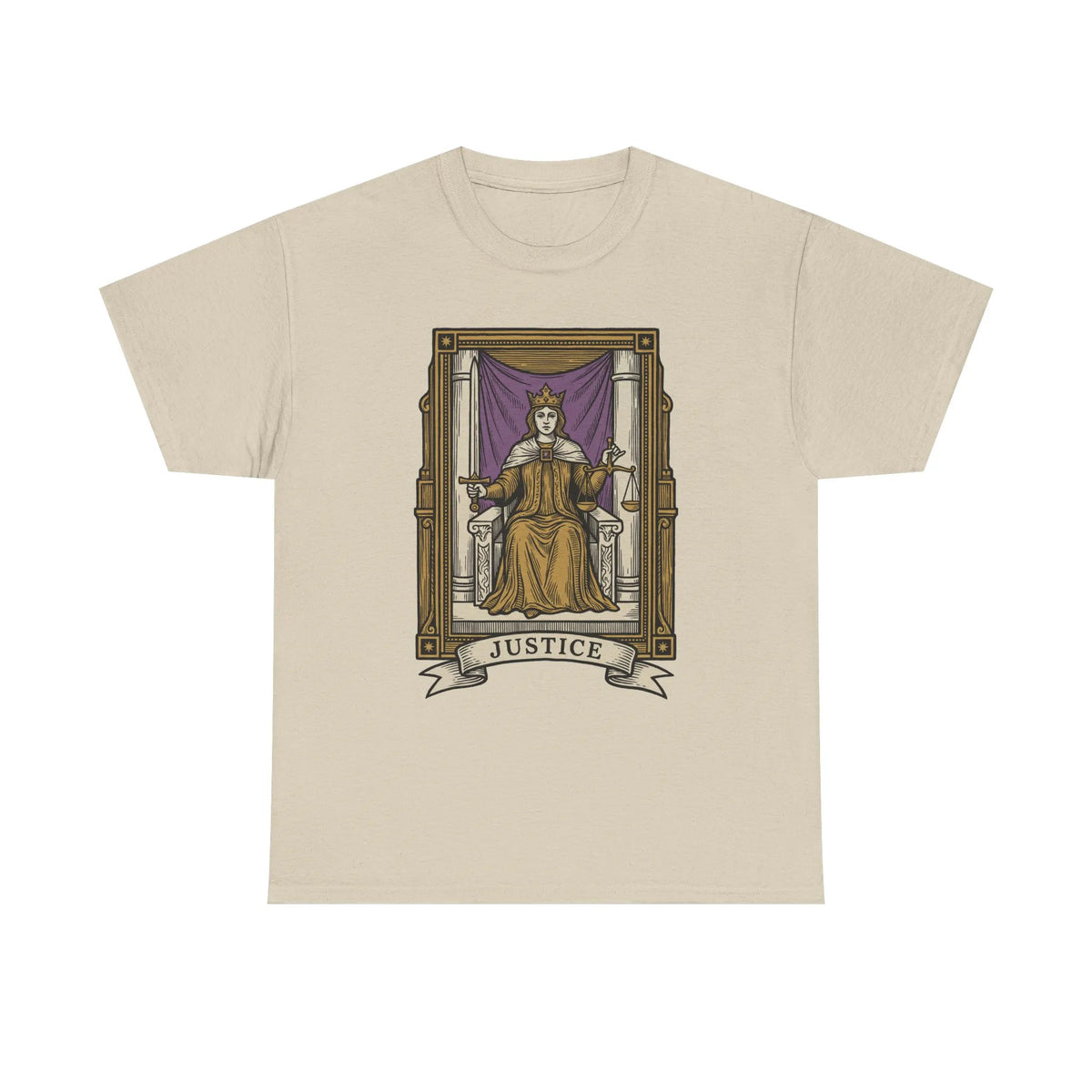 Justice Tarot Card Graphic T-Shirt - Heavy Cotton Classic Fit Tee - Unisex White