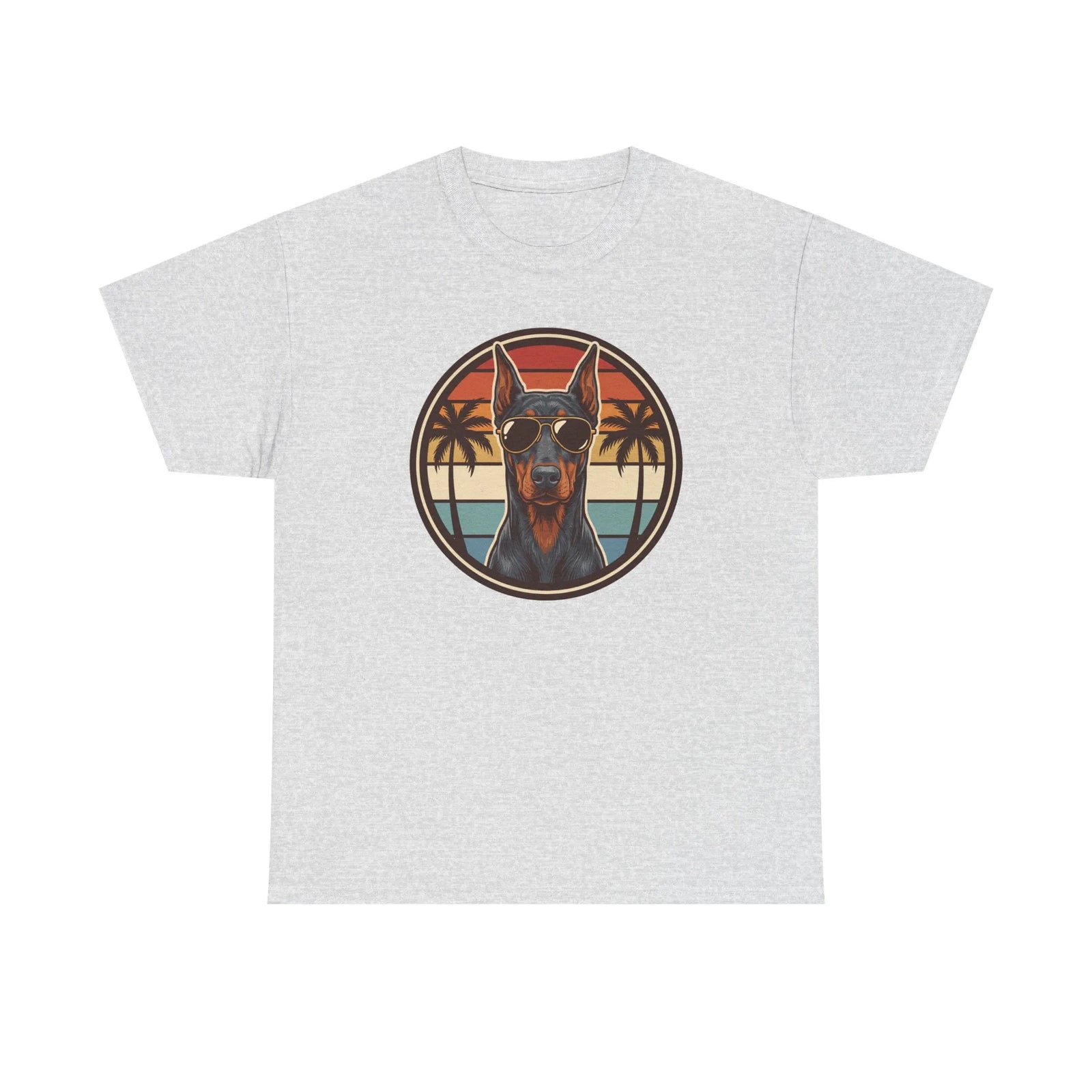 Doberman 70s Sunset Aviators T-Shirt - Heavy Cotton Classic Fit Tee - Unisex White