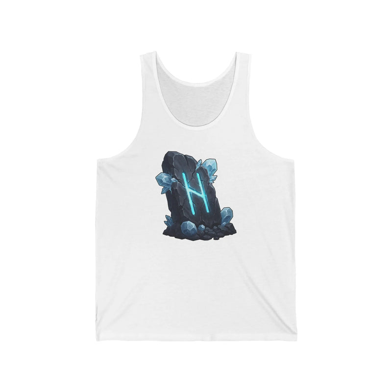 Hagalaz Runic Crystal Graphic Tank Top - Soft Combed Cotton Jersey - Unisex White