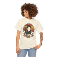 Tuxedo Cat Retro Sunset Graphic T-Shirt - Heavy Cotton Classic Fit Tee - Unisex White