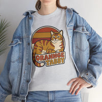Retro 70s Sunset Orange Tabby T-Shirt - Heavyweight 100% Cotton Classic Fit - Unisex Off White