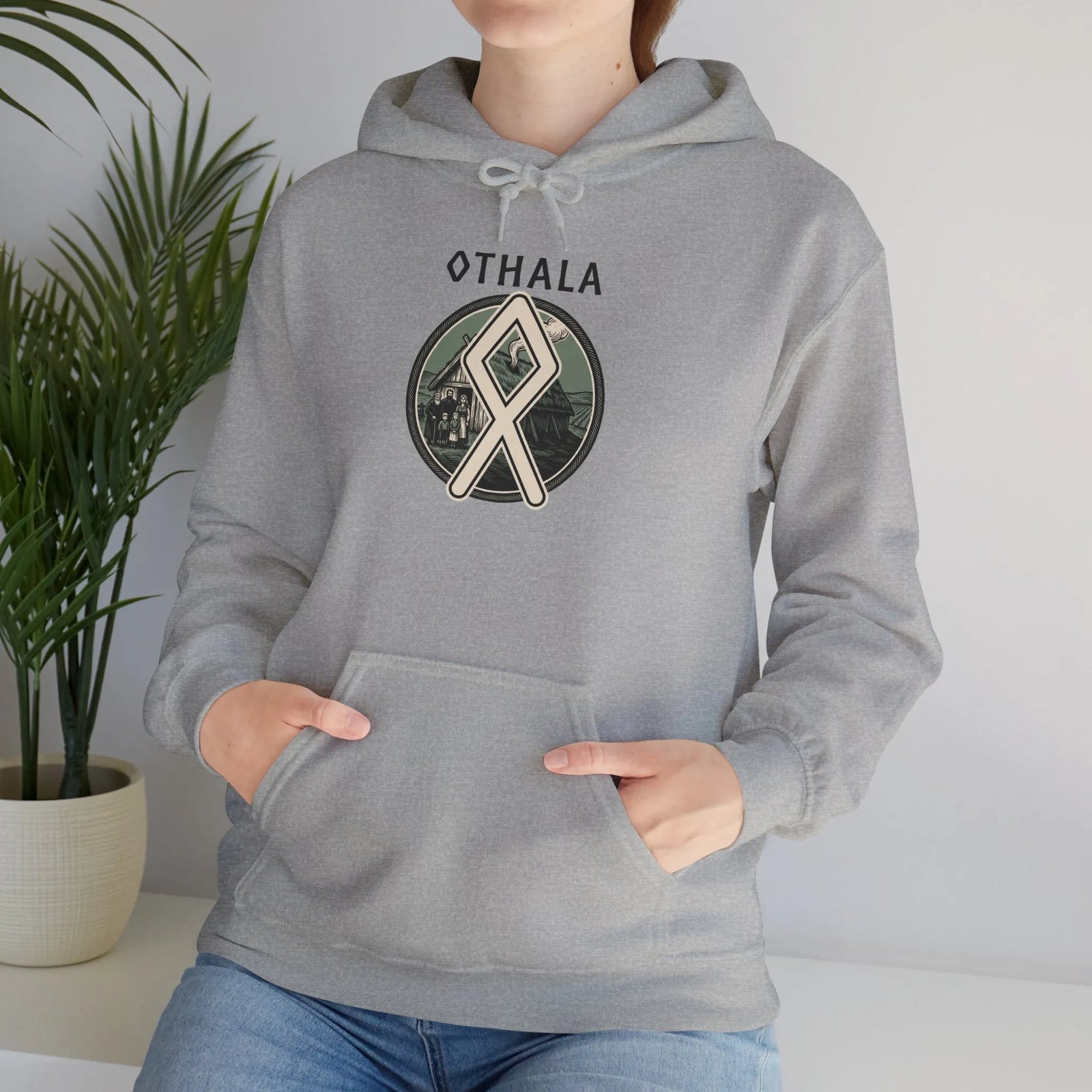 Norse Othala Rune Graphic Hoodie - Medium-Heavy Cotton Blend Pullover - Unisex White