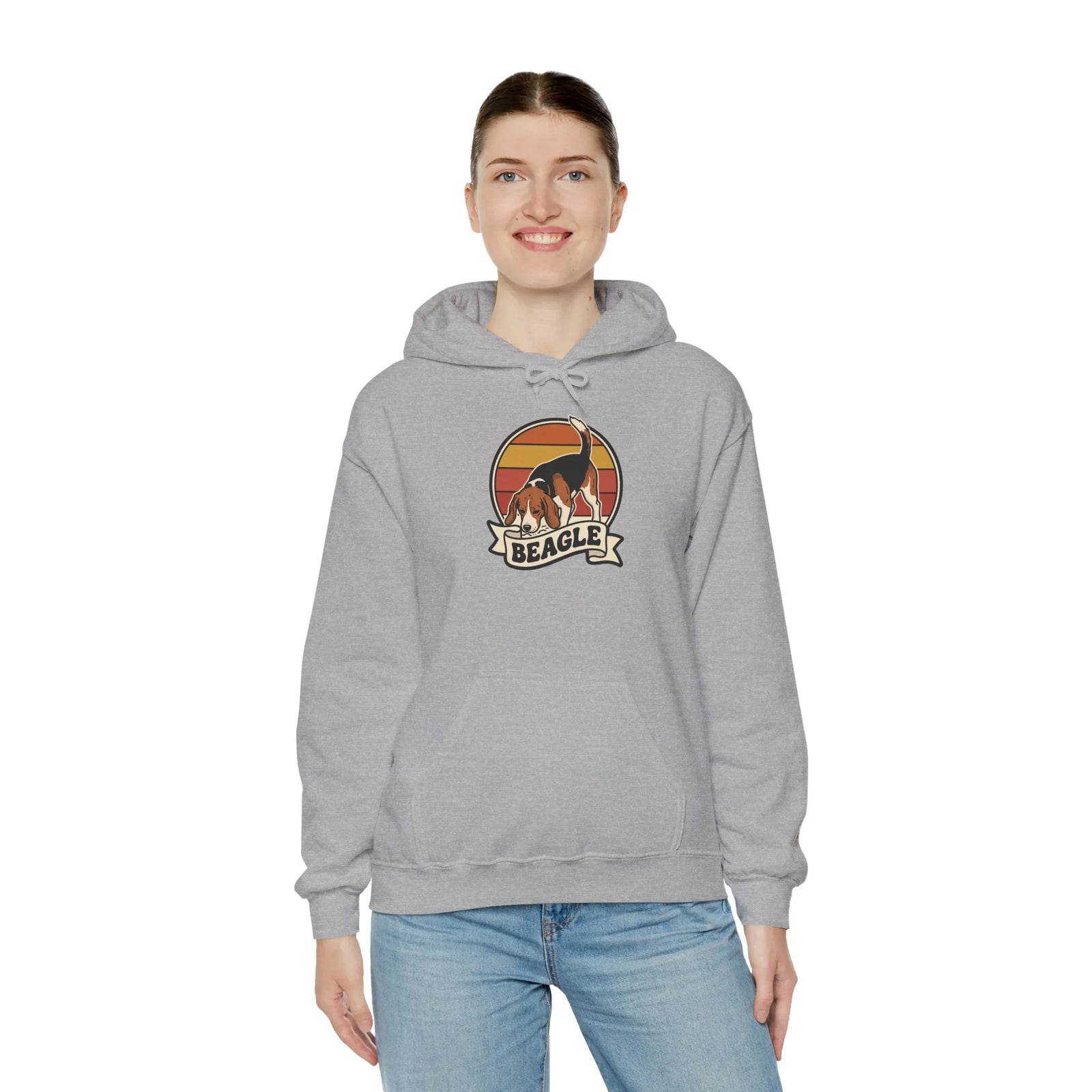 Retro Beagle Sunset Hoodie - Soft Heavy Blend Fleece Pullover - Unisex Ash