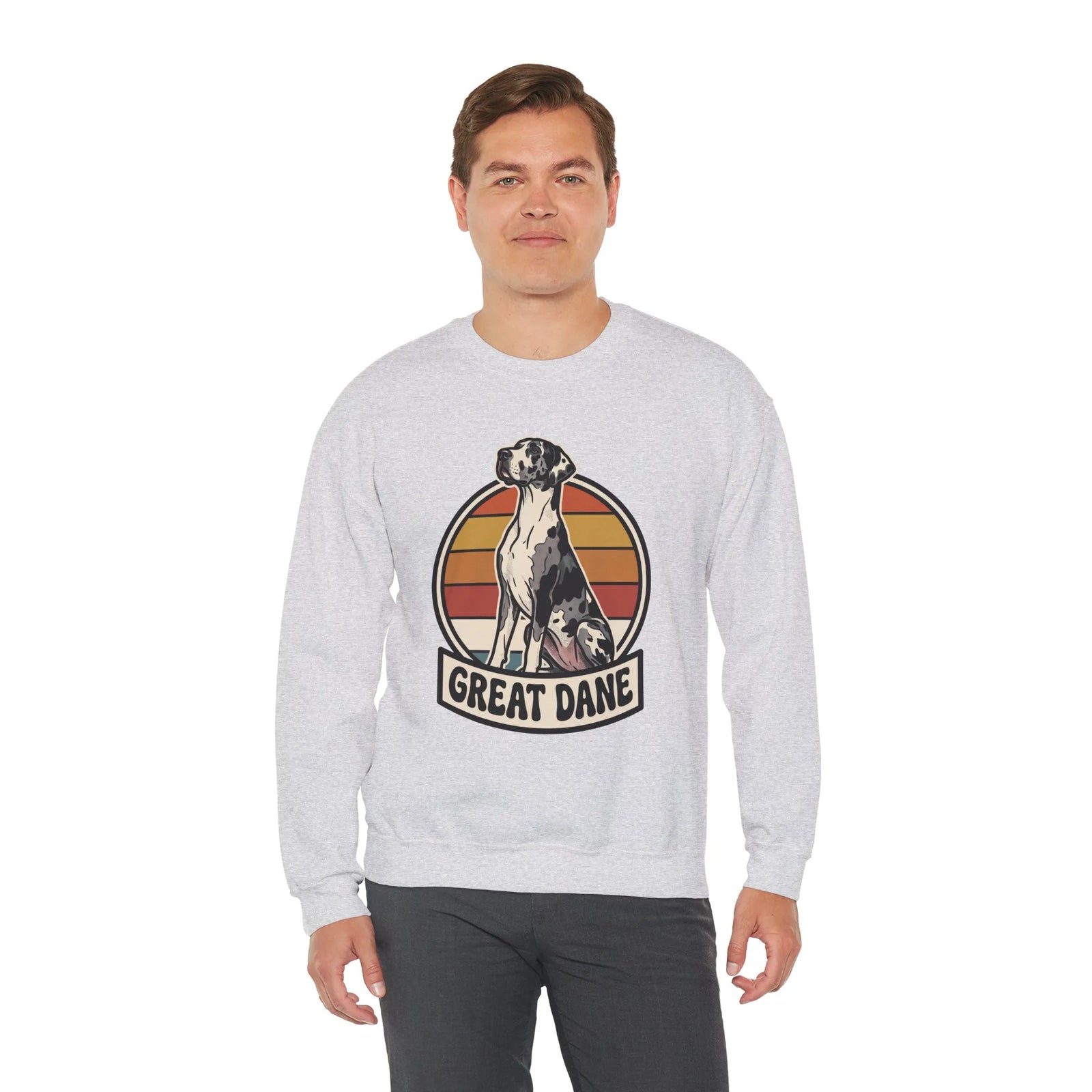 Great Dane Retro Sunset Breeds Sweatshirt - Heavy Blend Crewneck 50/50 Cotton Poly - Unisex White