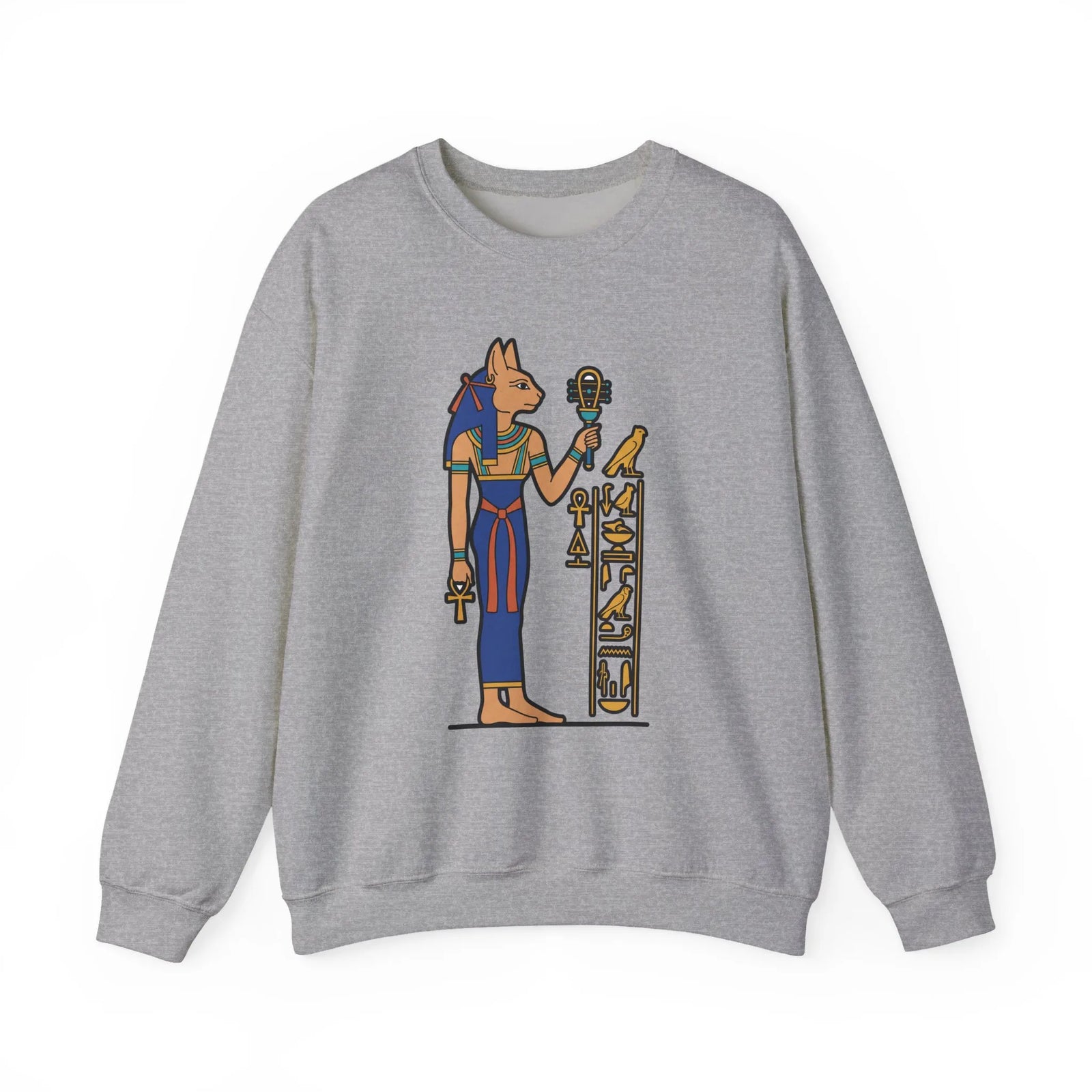Bastet Sphynx Egyptian Cat Sweatshirt - Heavy Blend Fleece Crewneck - Unisex Ash Gray