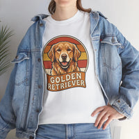 Golden Retriever Retro 70s Sunset T-Shirt - Heavy Cotton Classic Fit Tee - Unisex White