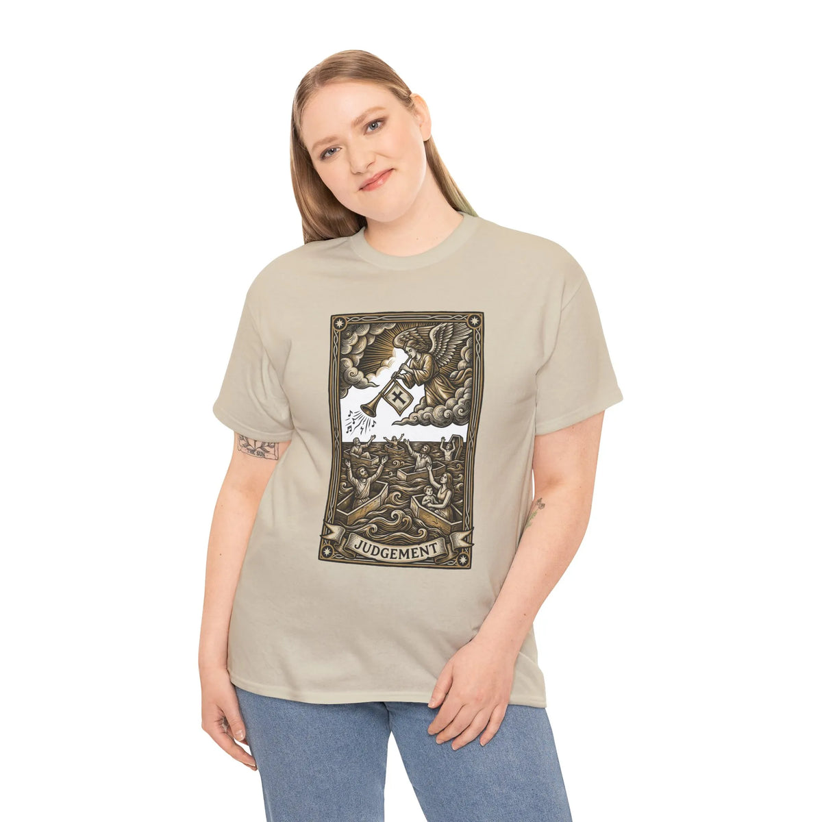 Judgement Angel Graphic T-Shirt - Heavy Cotton Classic Fit Tee - Unisex White