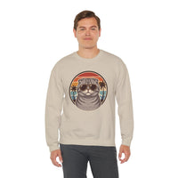 Scottish Fold Cat 70s Sunset Sweatshirt - Heavy Blend Fleece Crewneck - Unisex Ash