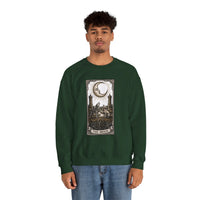 Moon Tarot Card Wolves Graphic Sweatshirt - Heavy Blend Fleece Crewneck - Unisex White