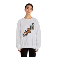 Fetch Quest 8-Bit Pixel Gaming Dog Sweatshirt - Heavy Blend Cotton Polyester Crewneck - Unisex White