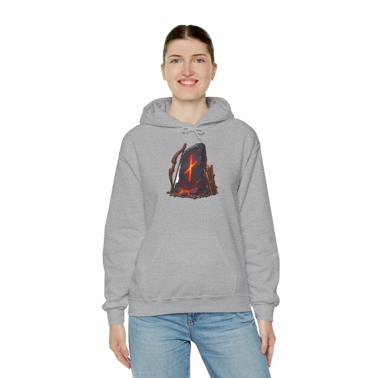Nauthiz Rune Need-Fire Graphic Hoodie - Soft Cotton Blend Pullover - Unisex White