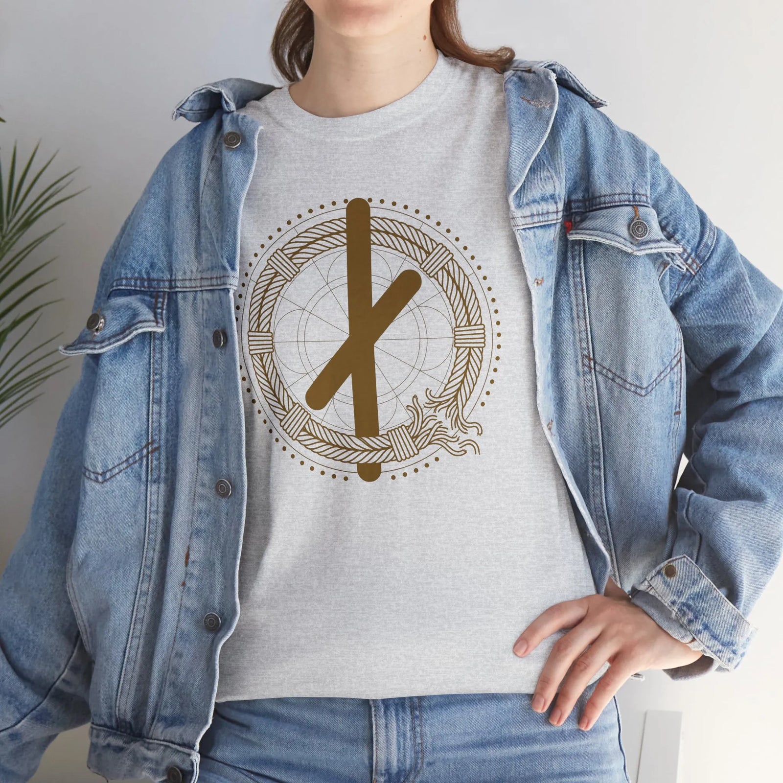 Nauthiz Norse Rune Graphic T-Shirt - Heavyweight Cotton Classic Tee - Unisex White