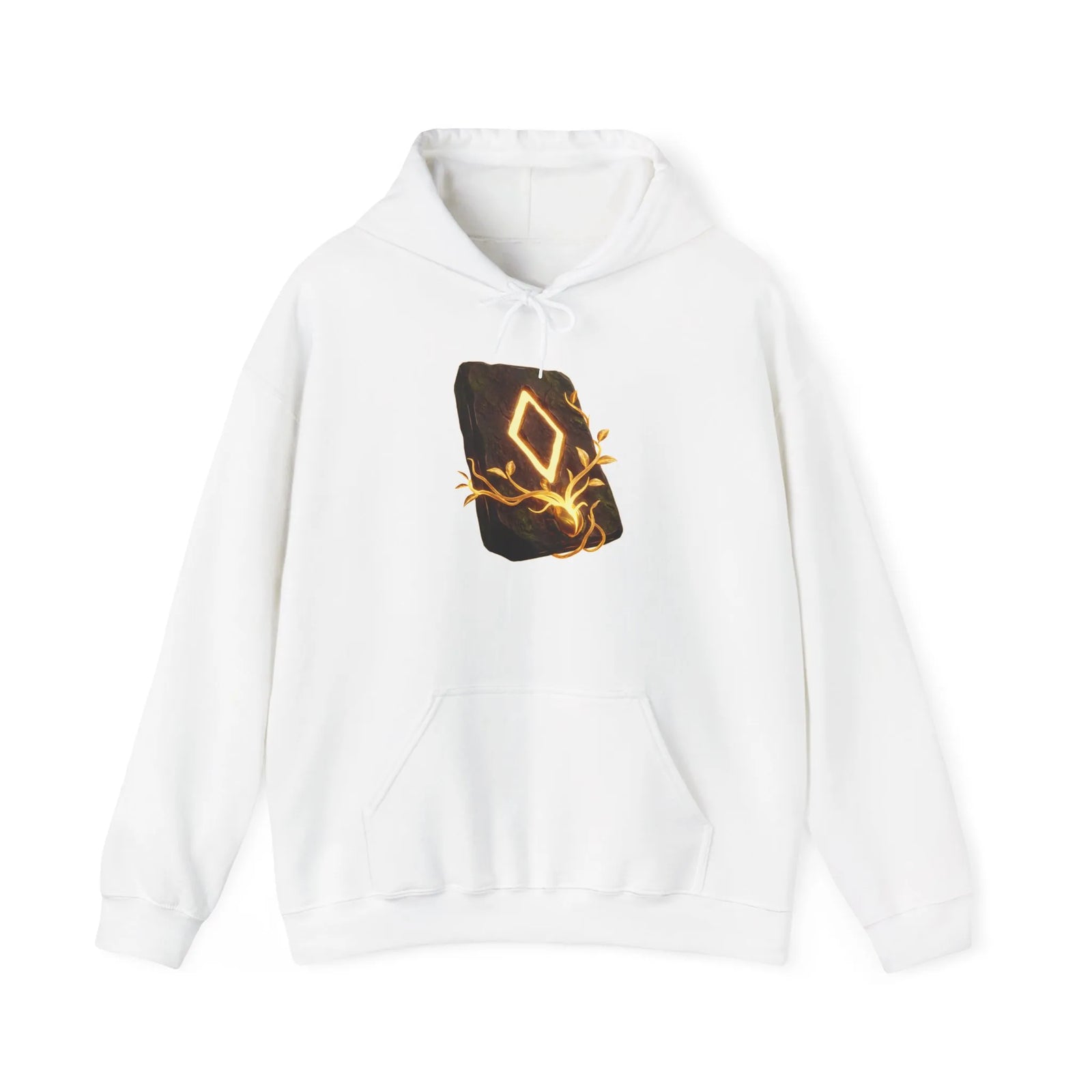 Ingwaz Runic Seed Hoodie - Warm Cotton Blend Pullover - Unisex White