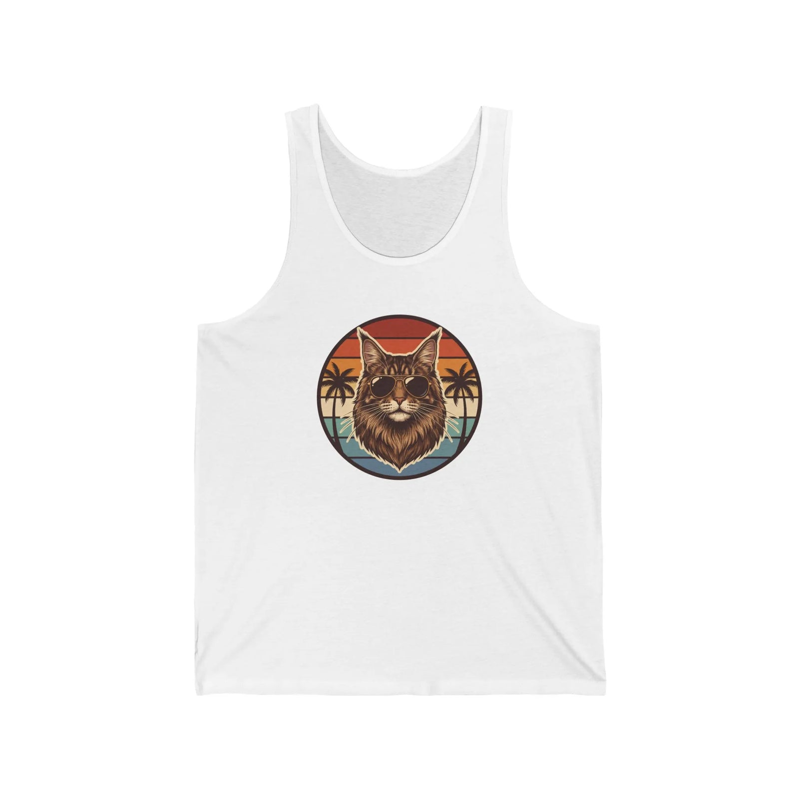 Maine Coon Cat 70s Sunset Aviators Tank Top - Lightweight Retail Fit Cotton Jersey - Unisex Athletic Heather