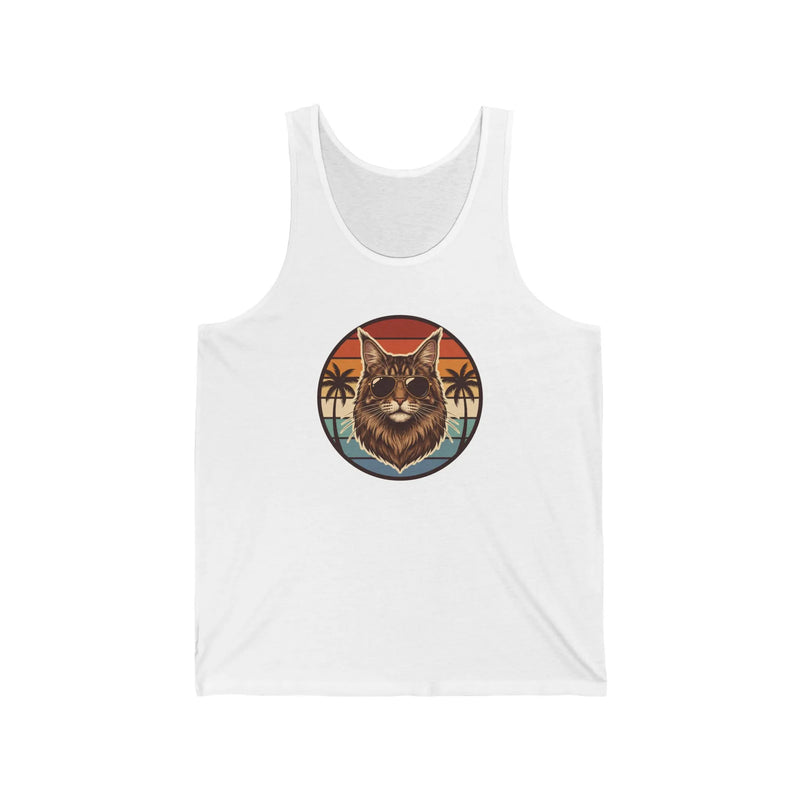 Maine Coon Cat 70s Sunset Aviators Tank Top - Lightweight Retail Fit Cotton Jersey - Unisex Athletic Heather