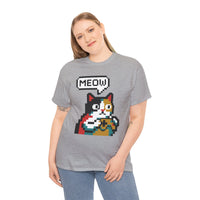 Player One 8-Bit Pixel Gaming Cats T-Shirt - Heavyweight 100% Cotton Tee - Unisex White