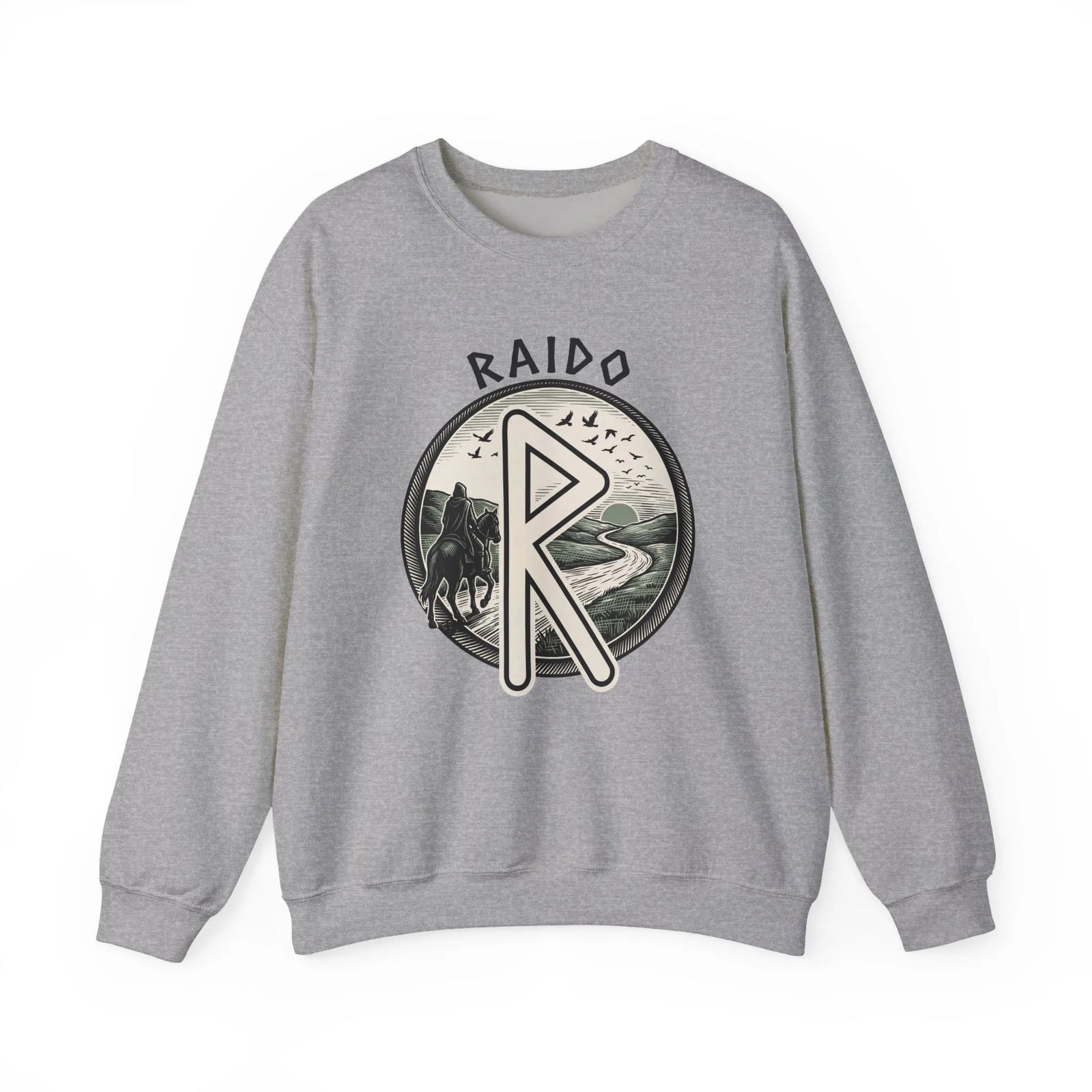 Raido Rune Journey Sweatshirt - Heavy Blend Classic Fit Crewneck - Unisex White