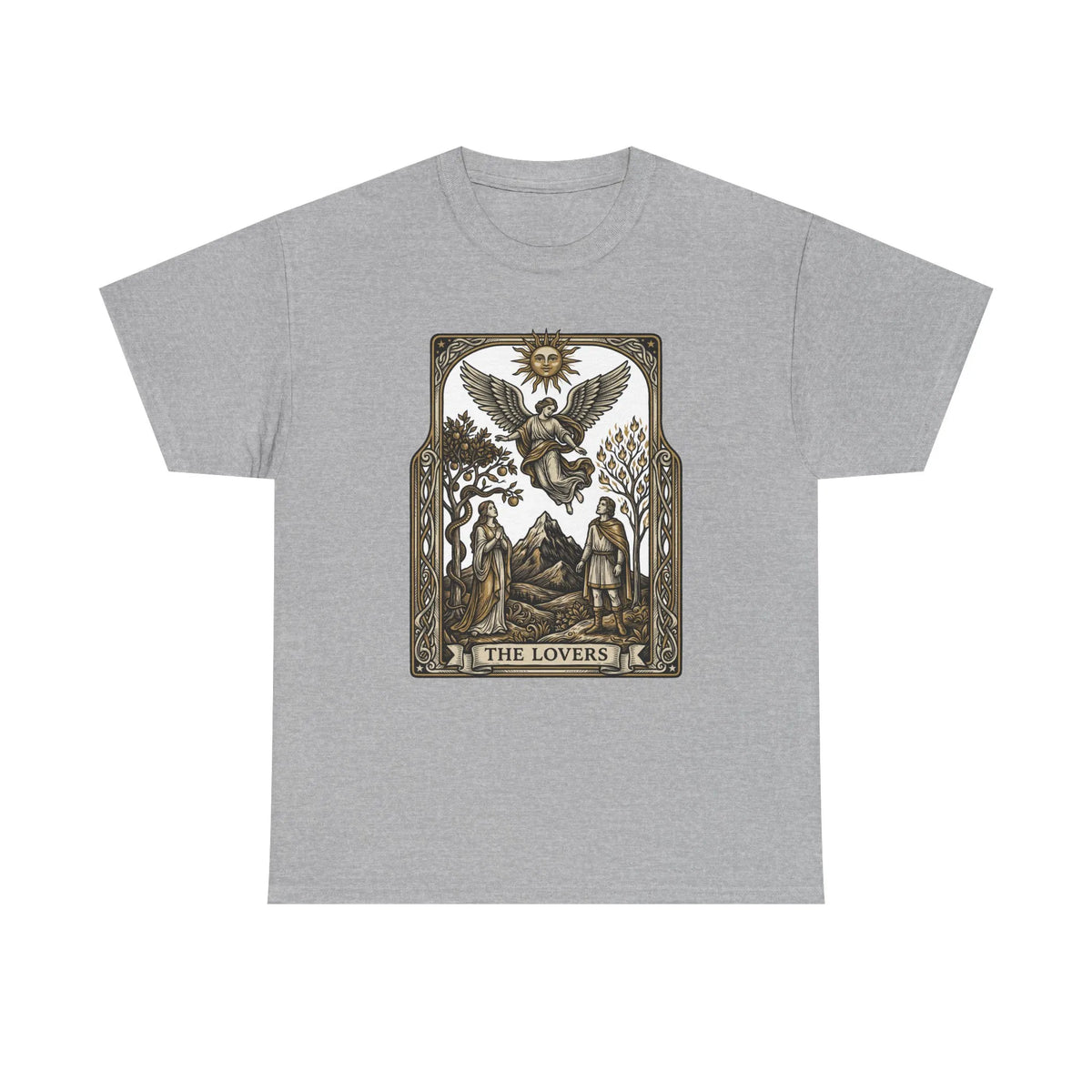 The Lovers Tarot Card Graphic T-Shirt - Heavy Cotton Classic Fit Tee - Unisex White