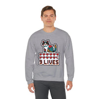 Nine Lives 8-Bit Pixel Gaming Cat Sweatshirt - Heavy Blend Fleece Crewneck - Unisex White
