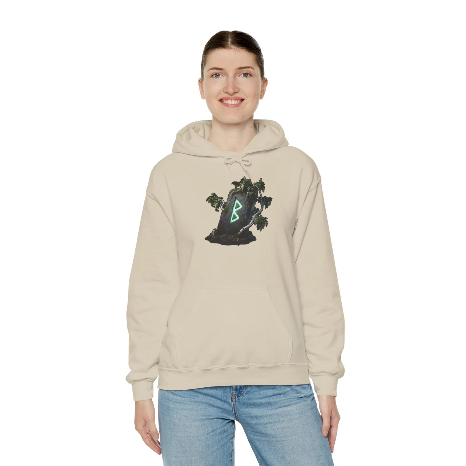 Berkana Birch Rune Graphic Hoodie - Soft Cotton-Poly Blend Pullover - Unisex White