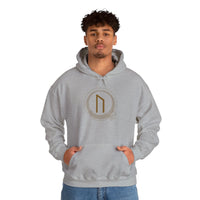 Uruz Rune Vitality Graphic Hoodie - Heavy Blend Fleece Pullover - Unisex White