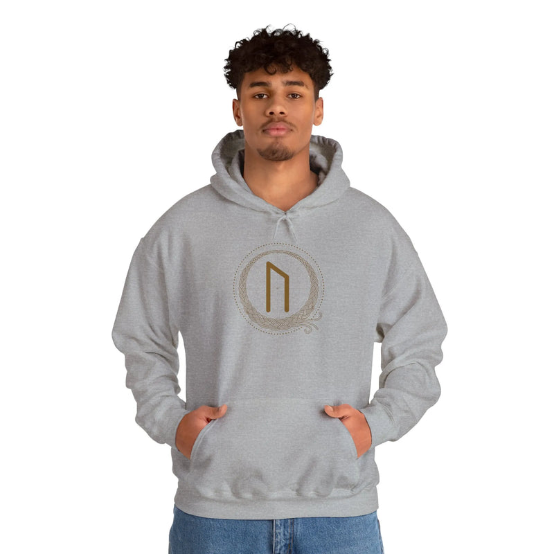 Uruz Rune Vitality Graphic Hoodie - Heavy Blend Fleece Pullover - Unisex White