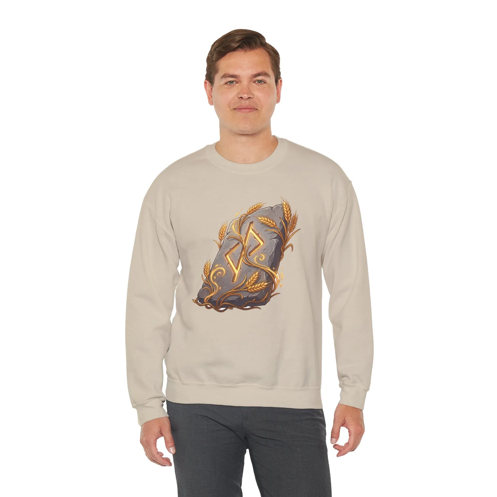 Jera Rune Harvest Graphic Sweatshirt - Heavy Blend Cotton Polyester Crewneck - Unisex White