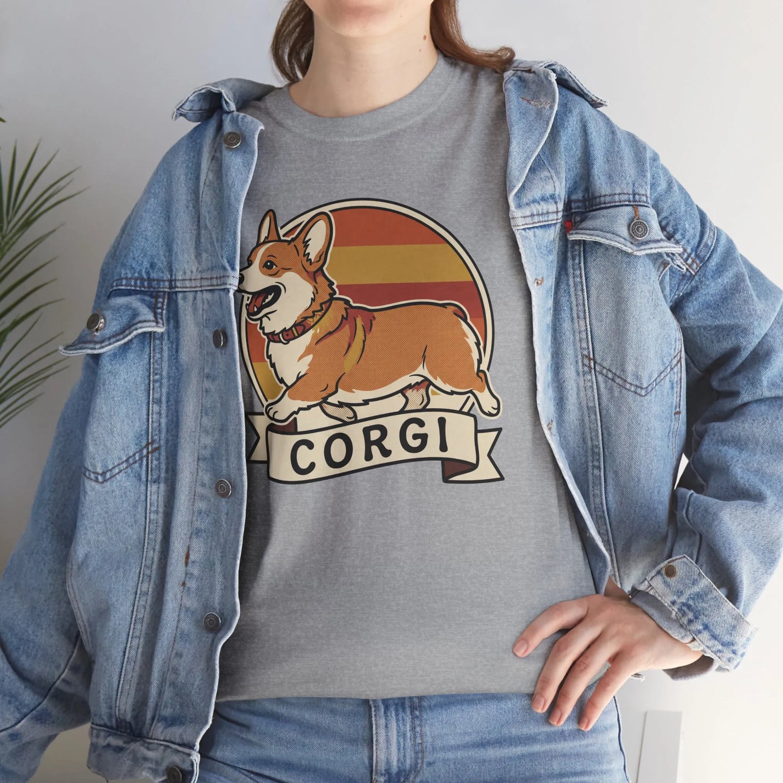 Corgi Retro 70s Sunset T-Shirt - Heavyweight Cotton Classic Fit Tee - Unisex White