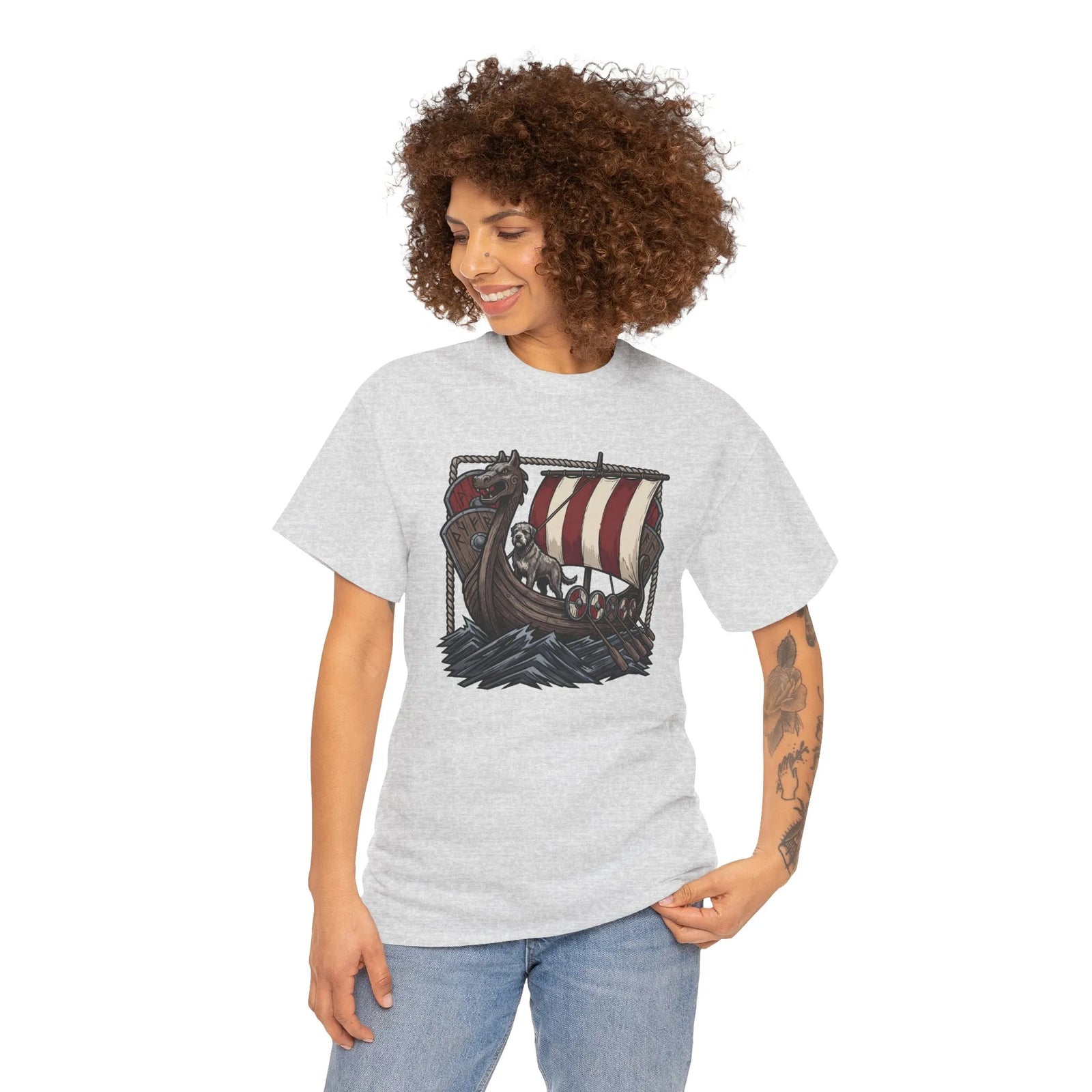 Viking Berserker Dogs Longship T-Shirt - Heavy Cotton Classic Fit Tee - Unisex White