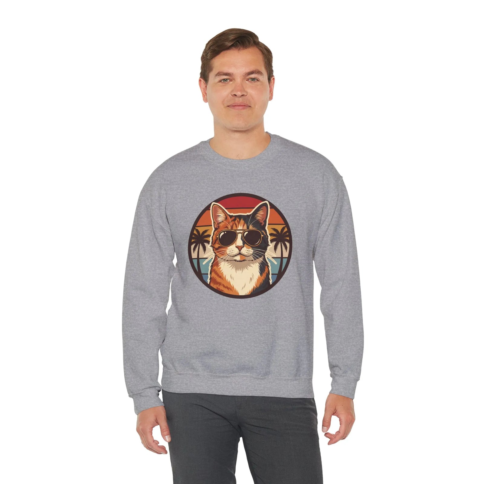 Calico Cool Cats 70s Sunset Aviators Sweatshirt - Medium Heavyweight Fleece Crewneck - Unisex White