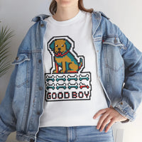 Good Boy 8-Bit Pixel Gaming Dogs T-Shirt - Heavy Cotton Classic Fit Tee - Unisex White